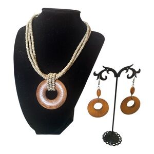 Cookie Lee Tan Wooden Necklace and earring Set